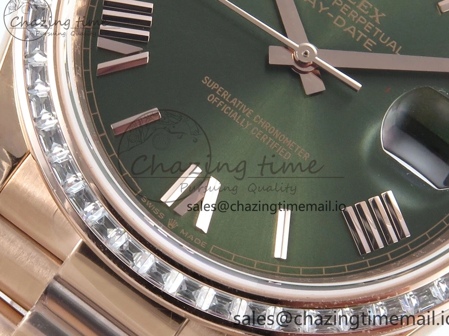 Roman on Weight) DayDate Best Green Dial President V5 A2836 1:1 Bracelet Edition 40 Bezel RG QF Diamonds (Gain 0111